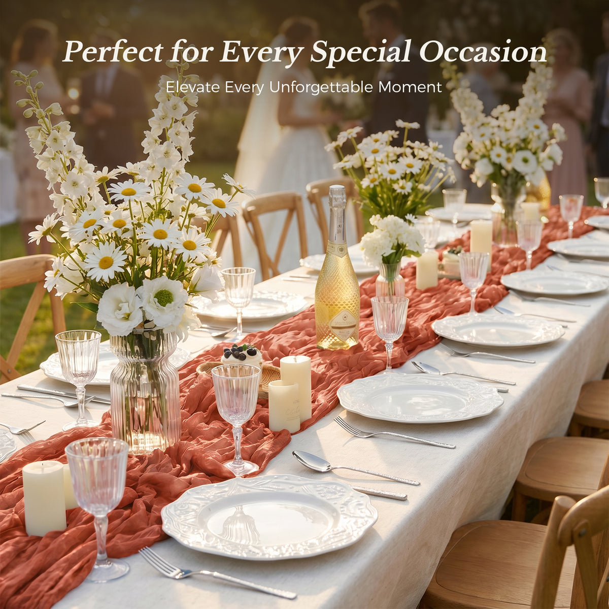 Pretty Durable Extra Wide Cheesecloth Table Runner for Banquet Tables, Sweetheart Tables, Wedding Arches, Chairs, and Decorative Displays