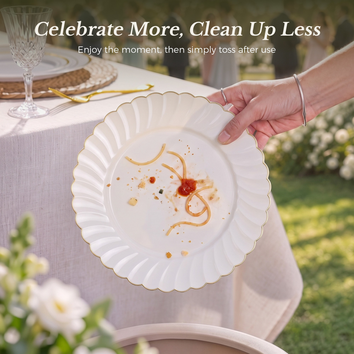 Beautiful Scalloped Gold Rim Plastic Plate Sets