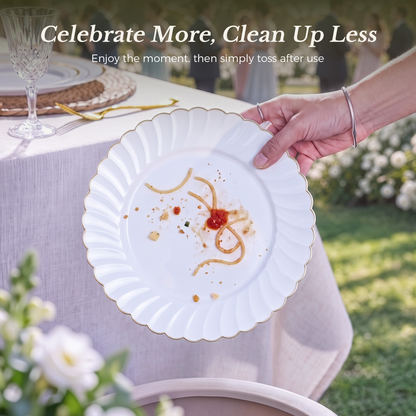 Beautiful Scalloped Gold Rim Plastic Plate Sets