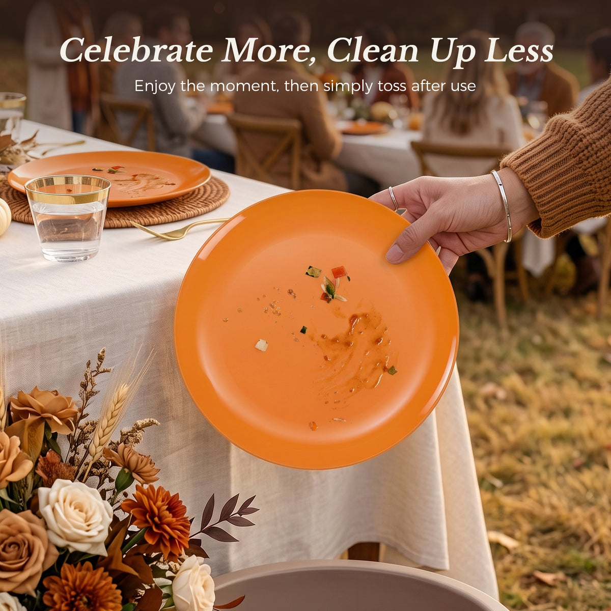 Elegant Orange Round Gold Rim Dinnerware Set