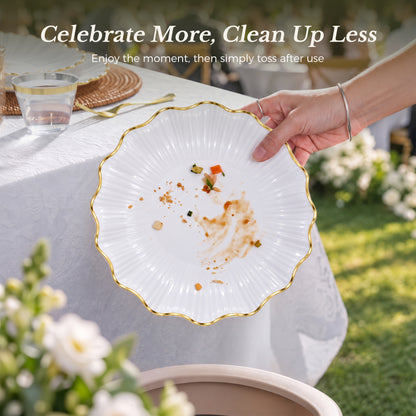 Exquisite Lotus-shaped Dinnerware Set with Gold Trim