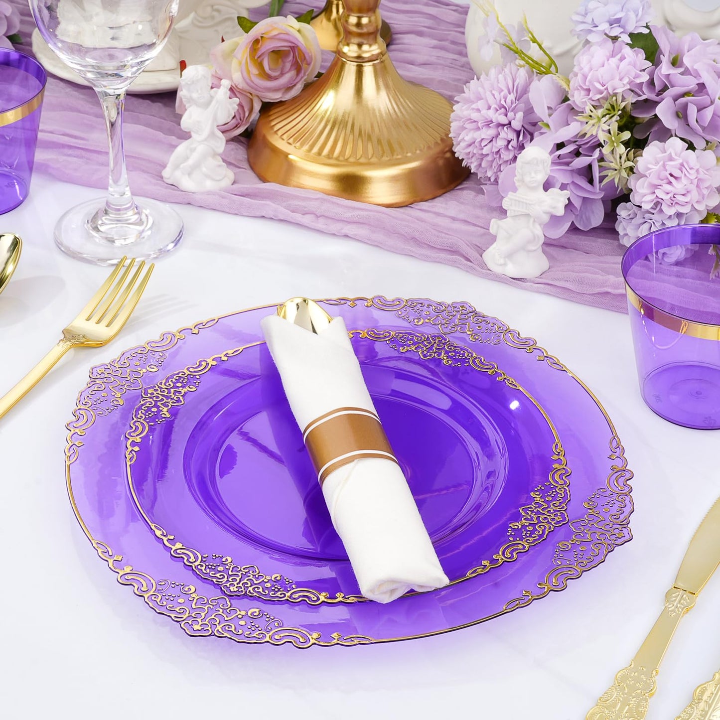Retro High-Heavy Durable Disposable Dinnerware Set for Wedding, Party, Graduation