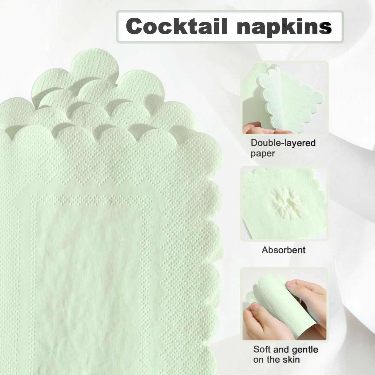 100-Pack 2-Ply 5 x 5 Inches Scalloped Disposable Napkins for Wedding, Birthday, Valentine's Day, and Baby Christening Party Decorations