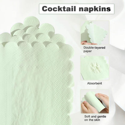 100-Pack 2-Ply 5 x 5 Inches Scalloped Disposable Napkins for Wedding, Birthday, Valentine's Day, and Baby Christening Party Decorations