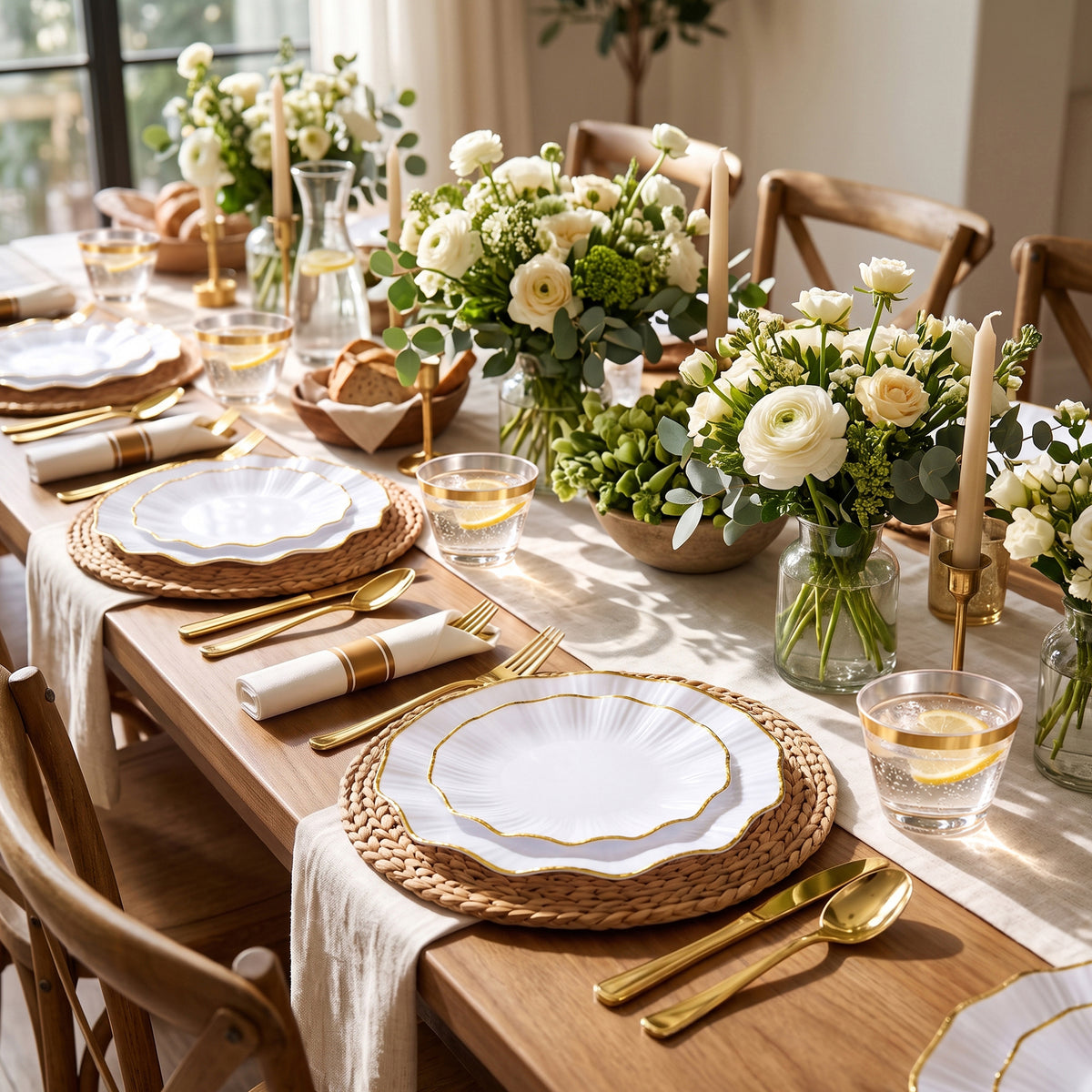 Exquisite Lotus-shaped Dinnerware Set with Gold Trim