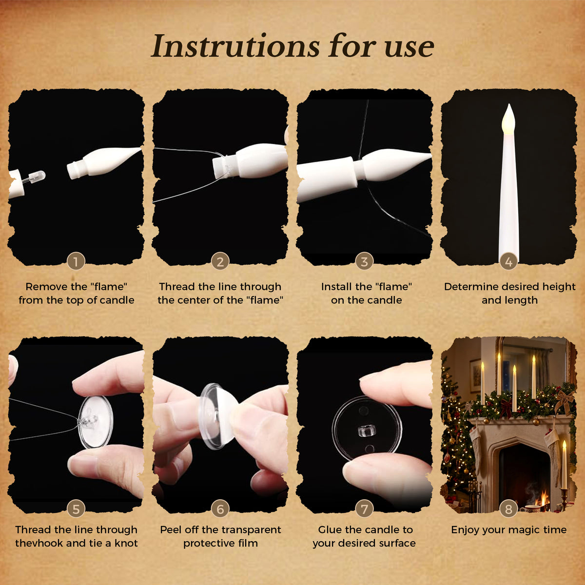 Taper Flameless Hanging Candles with 1 Magic Wands