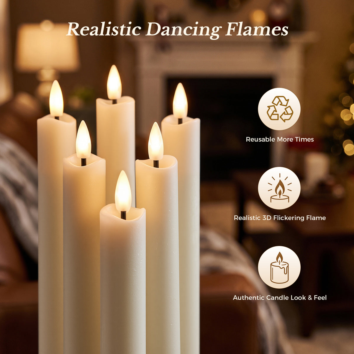 9.6 In Paraffin Wax Flameless Taper Candles