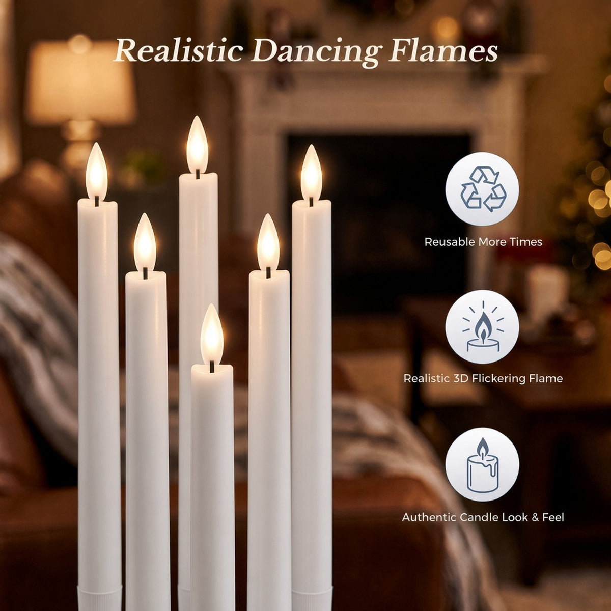 9.6 In Paraffin Wax Flameless Taper Candles