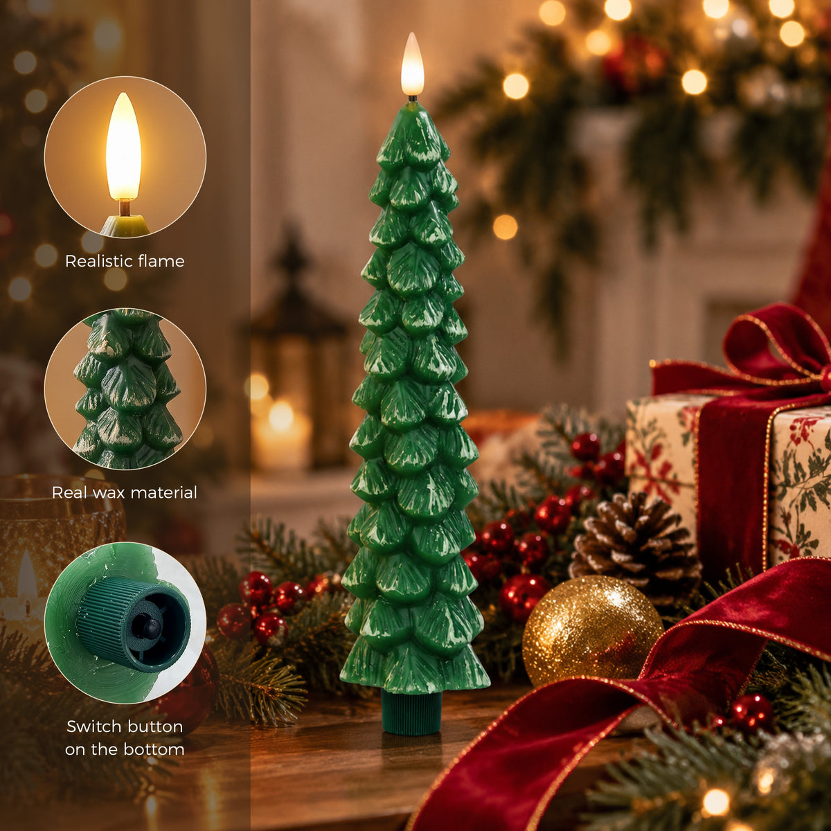 2 PCS Real Paraffin Wax Christmas Tree Candles
