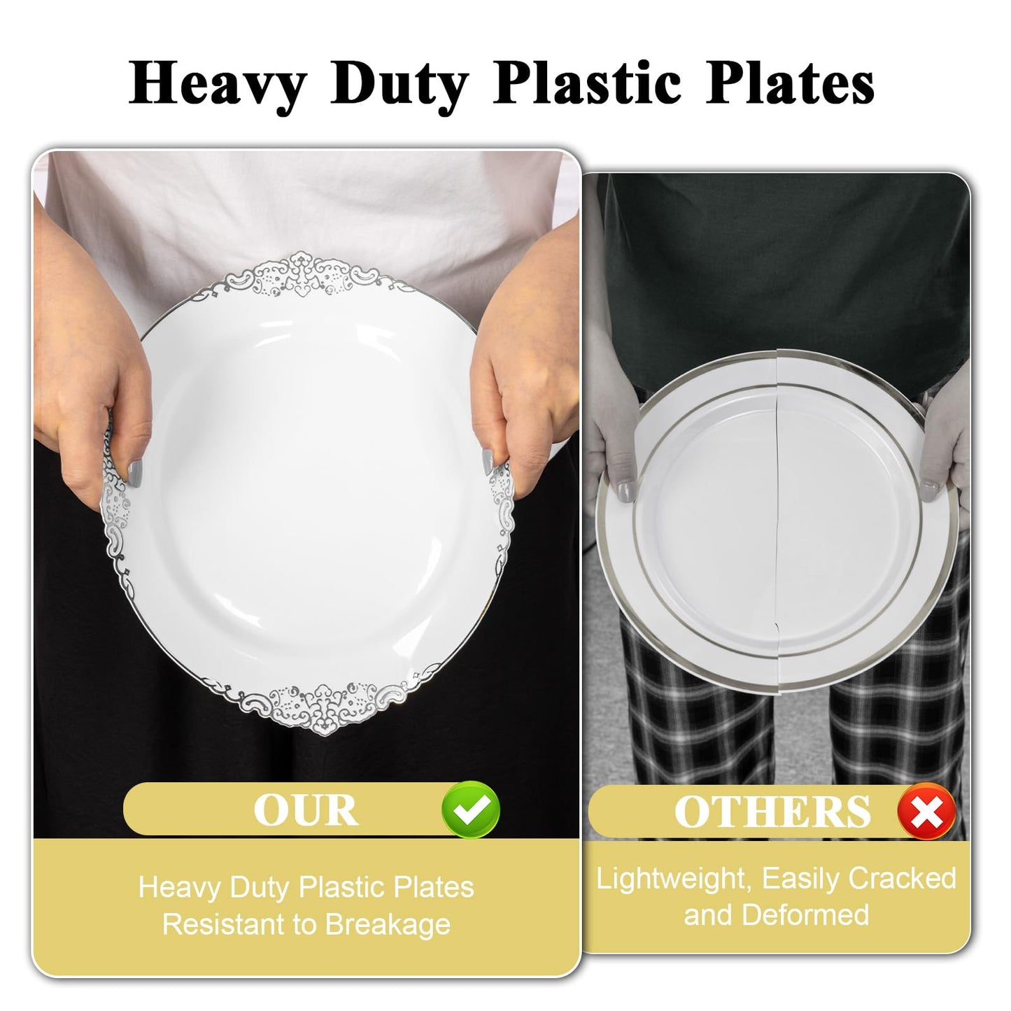 100PCS 10.25-inch Disposable Heavy Duty Vintage Plastic Plates for Wedding, Party, and Daily Use