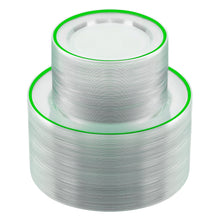 Goodluck 200PCS Disposable  Green and Clear Plastic Plates Set with 100 Dinner Plates and 100 Dessert Plates for Party, St. Patrick's Day