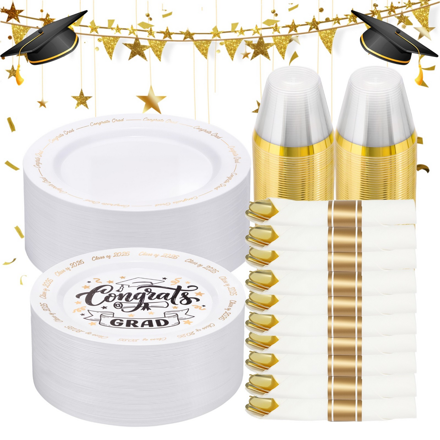 Elegant Parties Dinnerware Set with Pre-Rolled Napkins,Impress Your Guests