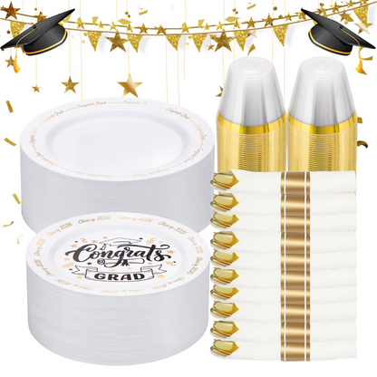 Elegant Parties Dinnerware Set with Pre-Rolled Napkins,Impress Your Guests