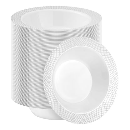 Goodluck 12oz Disposable Heavy Duty Plastic Bowls with Silver Rim for Parties, Weddings, and Everyday Use