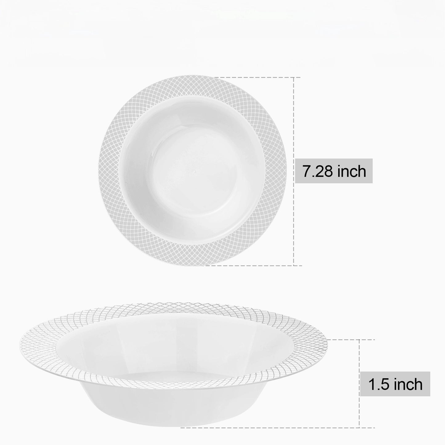 Goodluck 12oz Disposable Heavy Duty Plastic Bowls with Silver Rim for Parties, Weddings, and Everyday Use