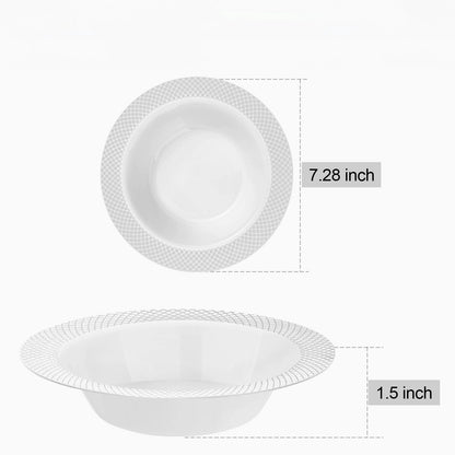 Goodluck 12oz Disposable Heavy Duty Plastic Bowls with Silver Rim for Parties, Weddings, and Everyday Use