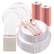 Goodluck 350PCS Retro Style Disposable Rose Gold Plastic Dinnerware Set for 50 Guests
