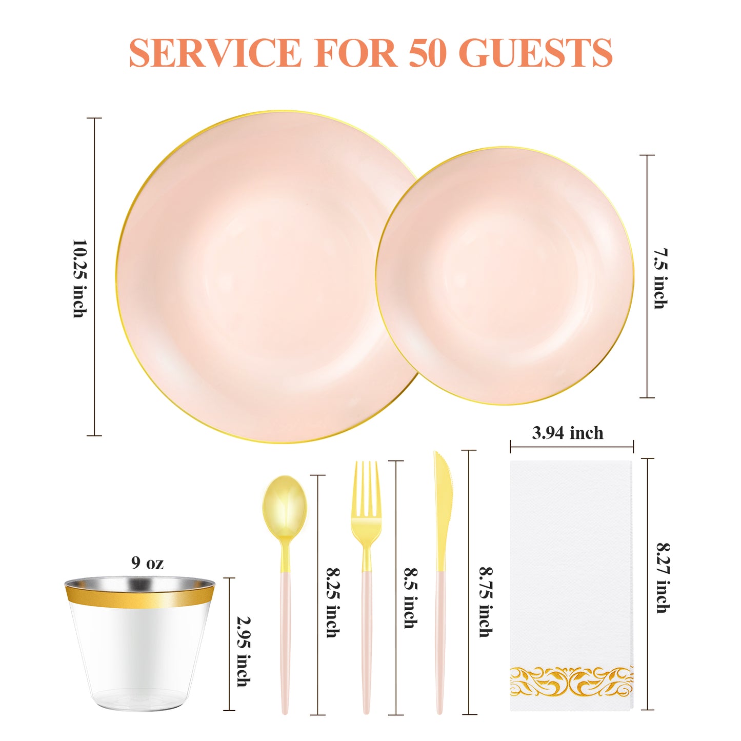 Goodluck 350 Pieces Disposable Pink with Gold Rim Plastic Dinnerware Set