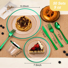 Goodluck 350PCS Disposable Green and Clear Plastic Dinnerware Sets for 50 Guests