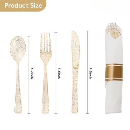 Fancy Disposable Pre-Rolled Plastic Silverware for Party, Wedding, and Daily Use