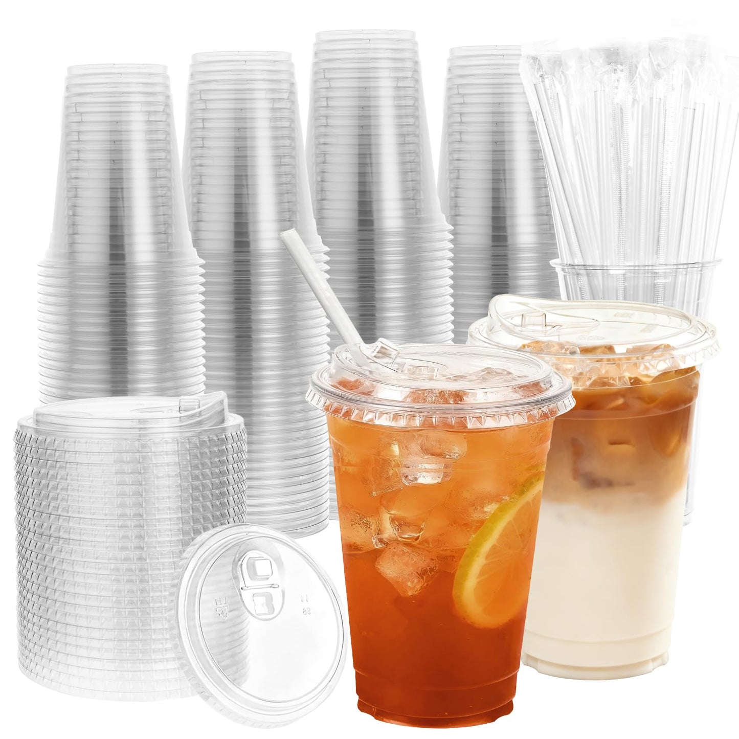 Goodluck 100 Pack 16oz Disposable Plastic Cups With Strawless Sip Lids,  Iced Coffee Cups (include straw) for Smoothies, Party Drinks, Bubble Tea, Cold Beverage