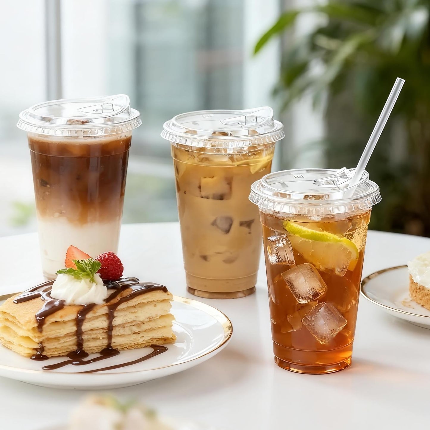 Goodluck 100 Pack 16oz Disposable Plastic Cups With Strawless Sip Lids,  Iced Coffee Cups (include straw) for Smoothies, Party Drinks, Bubble Tea, Cold Beverage