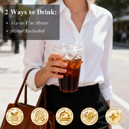 Goodluck 100 Pack 16oz Disposable Plastic Cups With Strawless Sip Lids,  Iced Coffee Cups (include straw) for Smoothies, Party Drinks, Bubble Tea, Cold Beverage