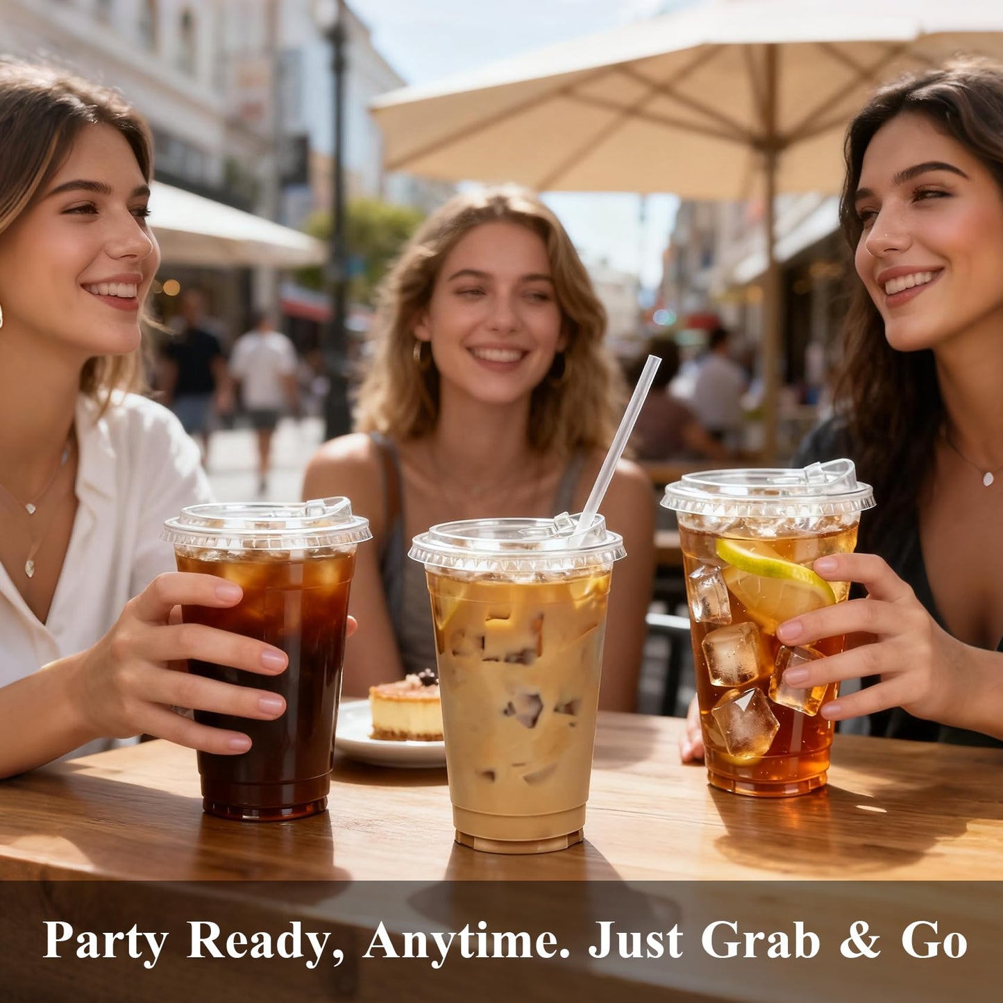 Goodluck 100 Pack 16oz Disposable Plastic Cups With Strawless Sip Lids,  Iced Coffee Cups (include straw) for Smoothies, Party Drinks, Bubble Tea, Cold Beverage