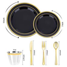 Goodluck 600PCS Disposable Plates Black with Gold Dinnerware Set for Halloween Party and Christmas