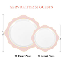 Goodluck 100 PCS White with Pink Rim Disposable Scalloped Plastic Plates for Party, Wedding, and Graduation