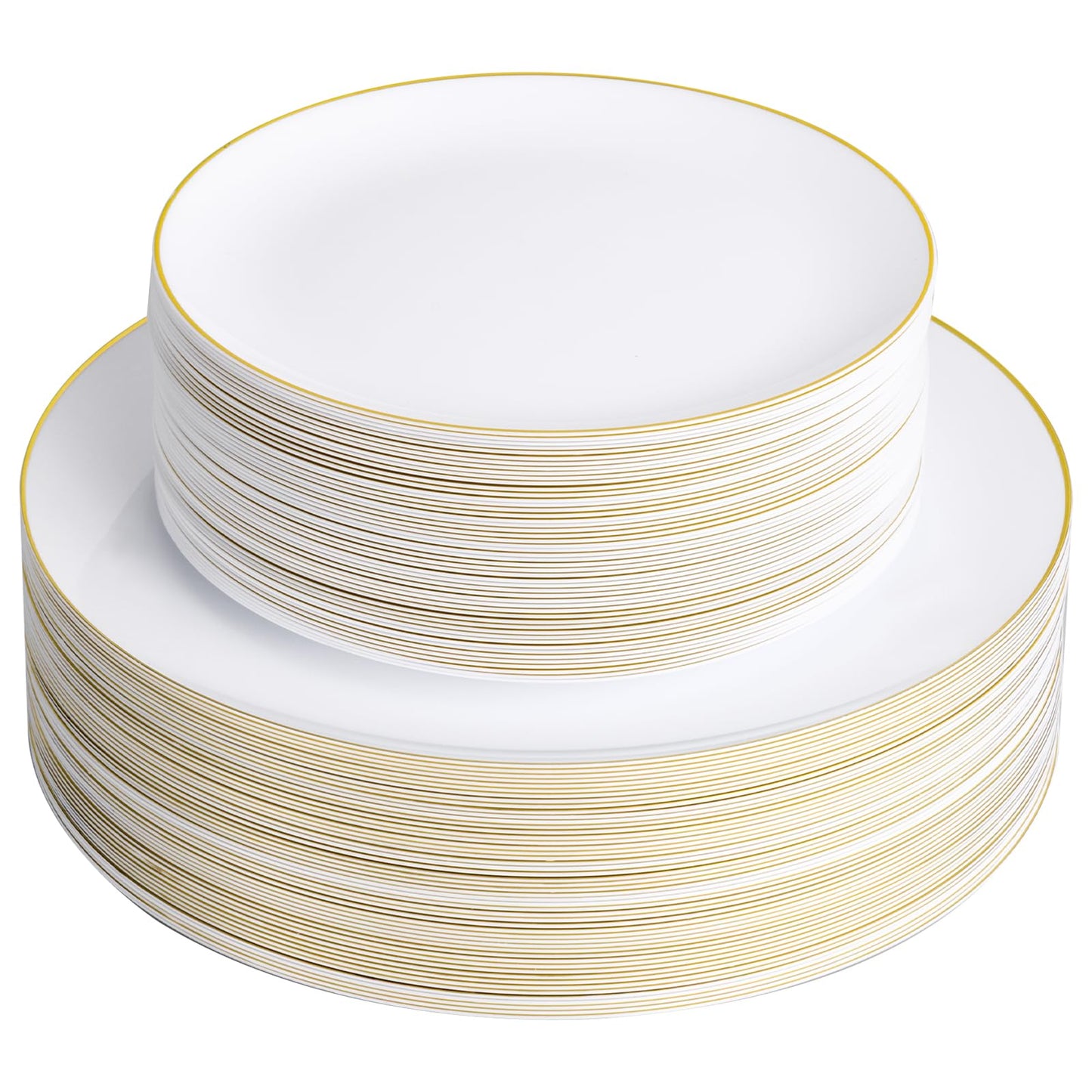 Goodluck 100PCS Disposable White with Gold Rim Plastic Plates for Party, Wedding