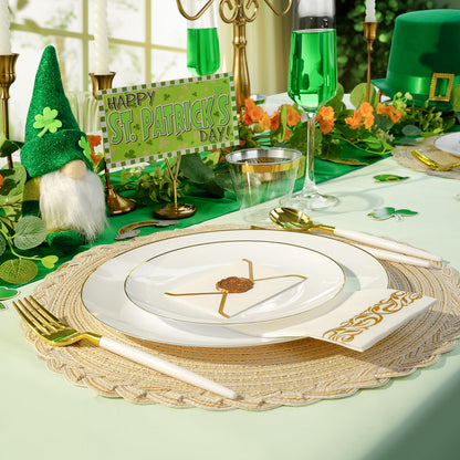 Goodluck 100PCS Disposable White with Gold Rim Plastic Plates for Party, Wedding