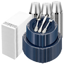 Goodluck 350PCS Disposable Navy Blue Plastic Dinnerware Sets for Party, Wedding and Graduation