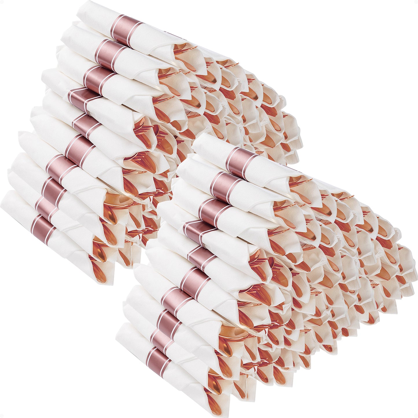 Goodluck Fancy Disposable Pre-Rolled Rose Gold Plastic Silverware for Party, Wedding