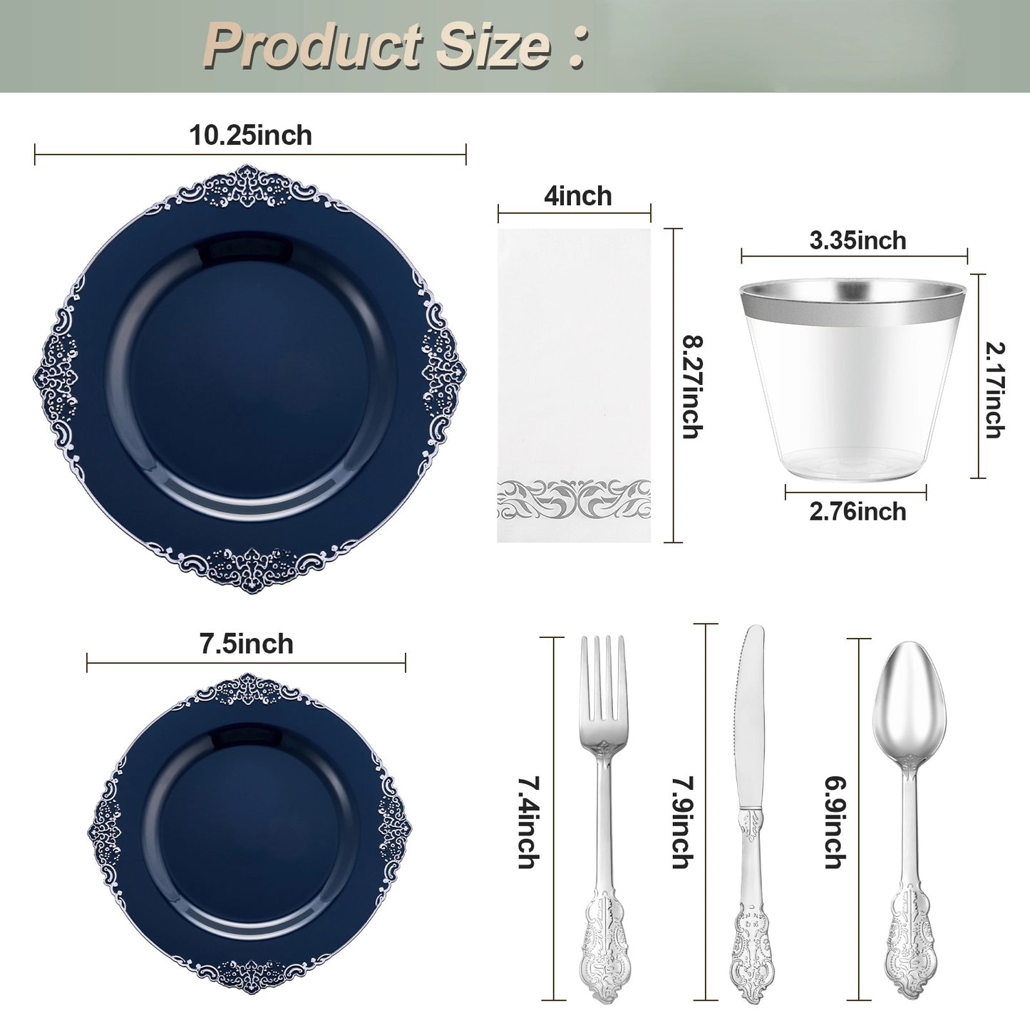 Goodluck 350PCS Disposable Navy Blue Plastic Dinnerware Sets for Party, Wedding and Graduation