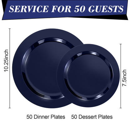 Goodluck 100PCS Disposable Blue Plastic Plates for Party, Wedding, and Dinner