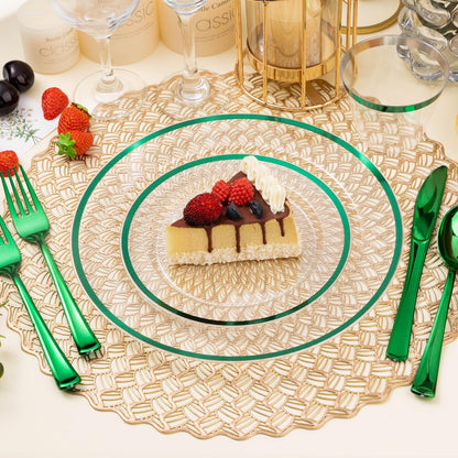 Goodluck 200PCS Disposable  Green and Clear Plastic Plates Set with 100 Dinner Plates and 100 Dessert Plates for Party, St. Patrick's Day