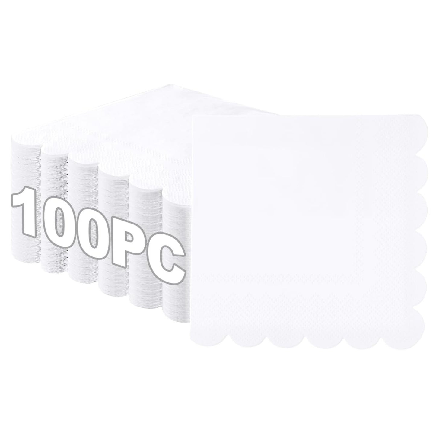 100-Pack 2-Ply 5 x 5 Inches Scalloped Disposable Napkins for Wedding, Birthday, Valentine's Day, and Baby Christening Party Decorations