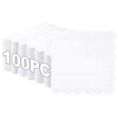 100-Pack 2-Ply 5 x 5 Inches Scalloped Disposable Napkins for Wedding, Birthday, Valentine's Day, and Baby Christening Party Decorations