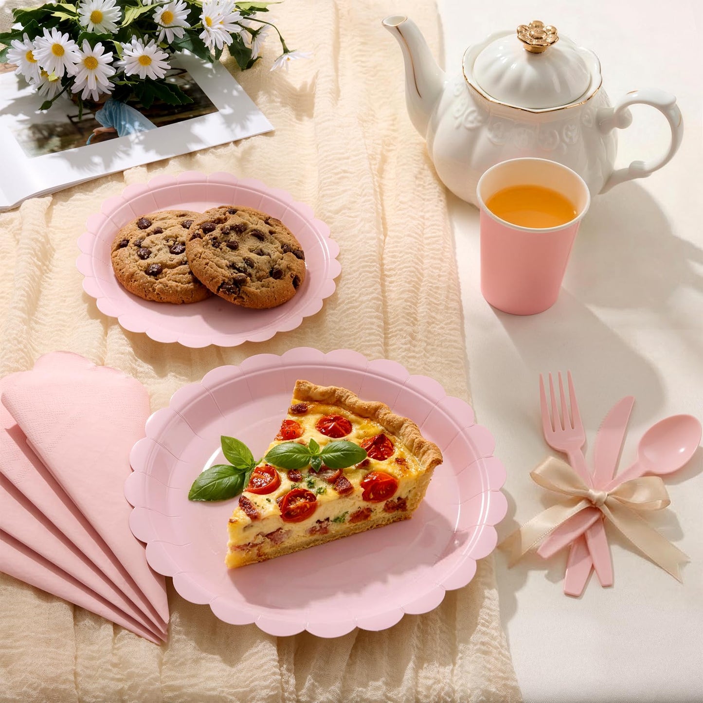 50 PCS 7 in Scalloped Disposable Dessert Plates for Wedding, Baby Shower, Birthday Party