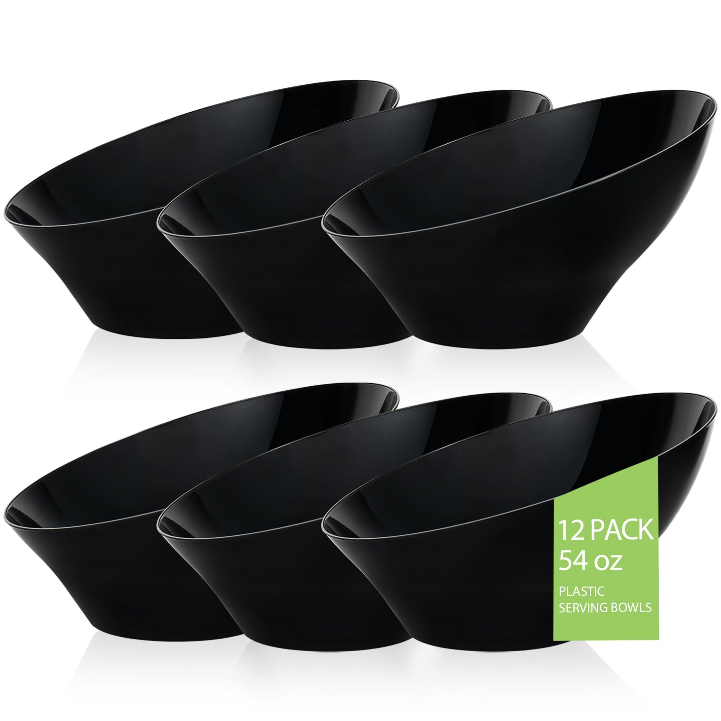 Goodluck 12 Pack 54oz Disposable Angled Black Plastic Serving Bowls for Chips, Snacks, Fruit, Salad