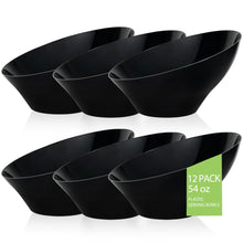 Goodluck 12 Pack 54oz Disposable Angled Black Plastic Serving Bowls for Chips, Snacks, Fruit, Salad