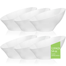 Goodluck 12 Pack 54oz Disposable Angled White Plastic Serving Bowls for Chips, Snacks, Fruit, Salad
