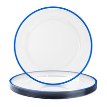 Goodluck 12 Inch Disposable Clear with Blue Rim Charger Plates for Party, Wedding, Dinner