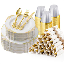 Goodluck Disposable Retro White with Gold Rim Plastic Dinnerware