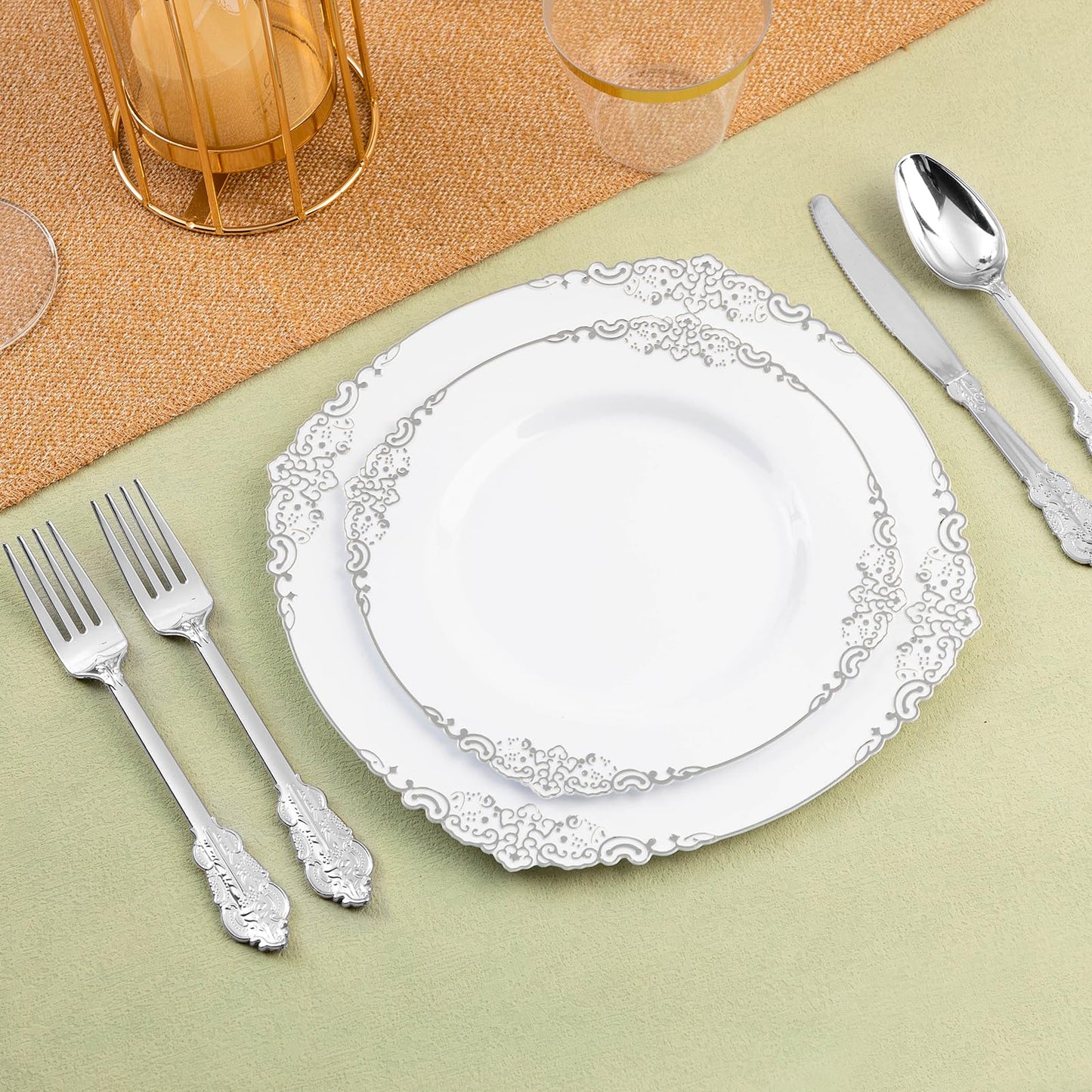 Disposable Heavy Duty Vintage Plastic Silverware for Wedding, Party, or Daily Use