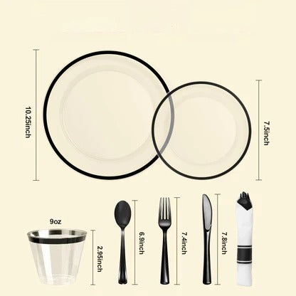 Goodluck Disposable Clear with Black Rim Plastic Dinnerware Set