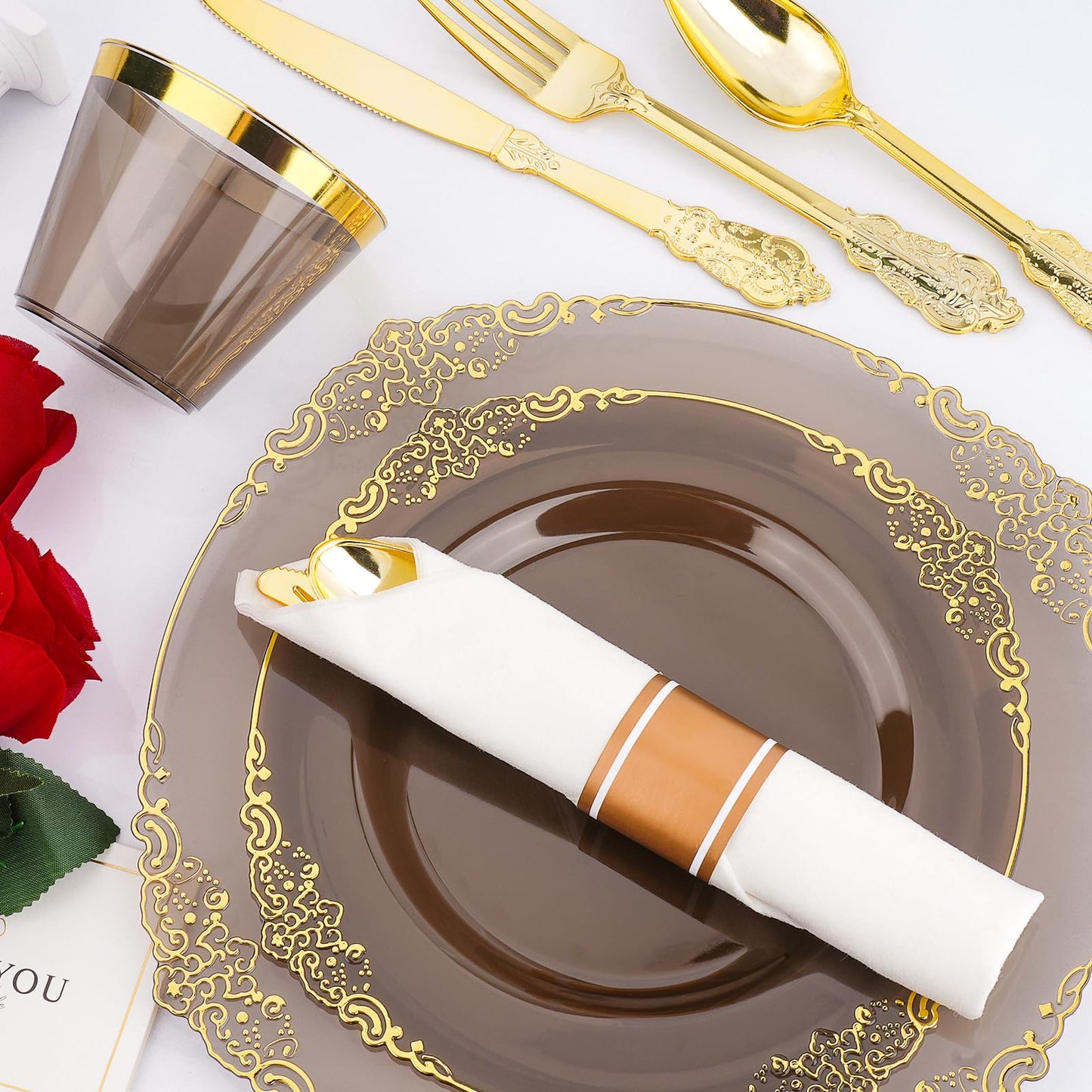Retro High-Heavy Durable Disposable Dinnerware Set for Wedding, Party, Graduation