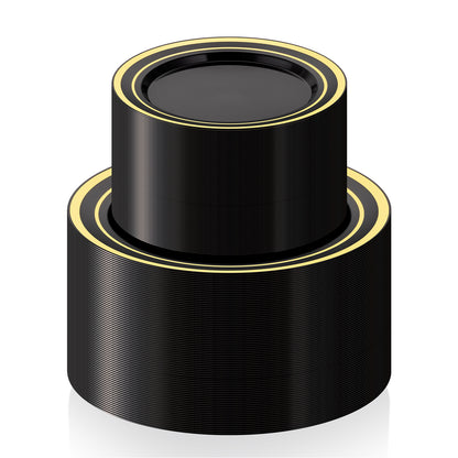 Goodluck Premium Disposable Black with Gold Rim Plastic Plates Set for Party, Wedding, Holiday, and Halloween