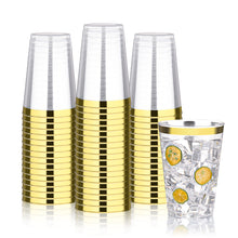 Goodluck 100 Pack 12oz Disposable Clear with Gold Rim Cups for Party, Holiday, Christmas, Wedding, Birthday, and Everyday Use
